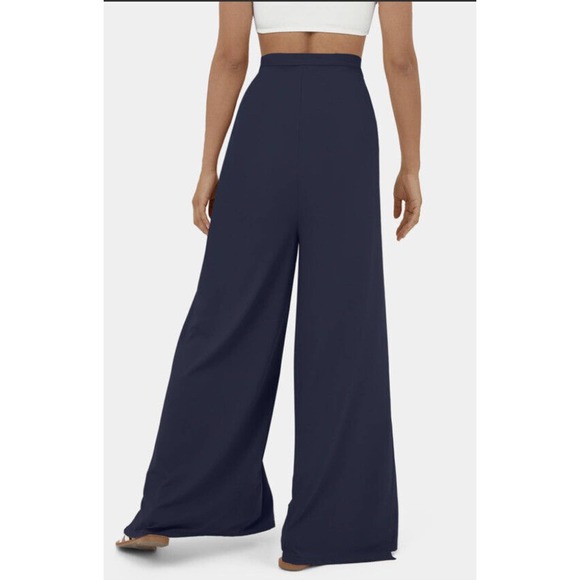 Halara 2 Ways To Wear Wrap Palazzo Pants / Cowl Neck Split Leg Jumpsuit Navy M - Picture 3 of 15